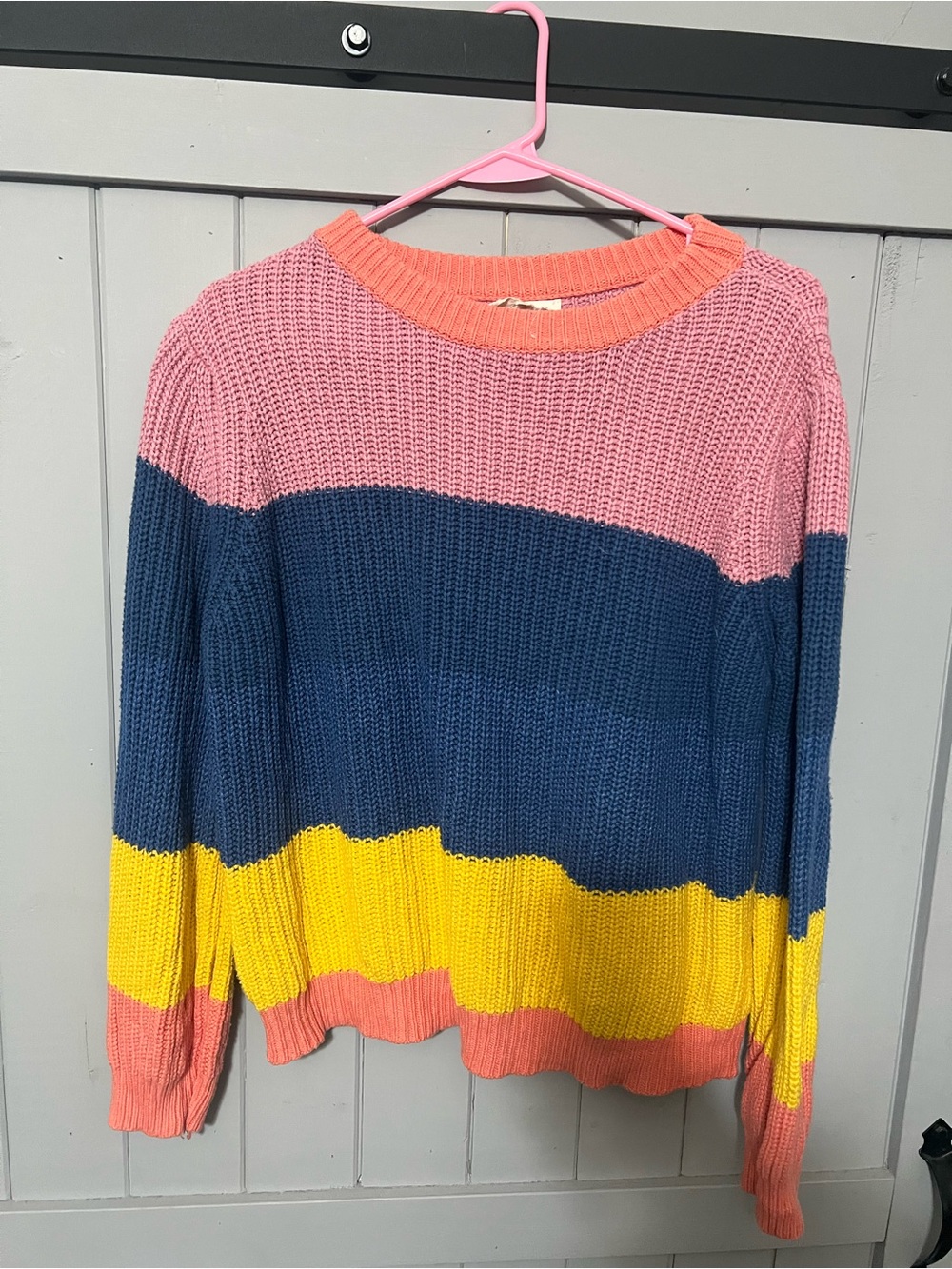 Roolee Pink, Navy & Yellow Colorblock Crew Sweater